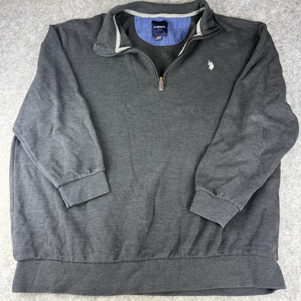 US Polo Assn Mens 2XLT Charcoal Gray Quarter Zip Pullover Sweater Big Tall
